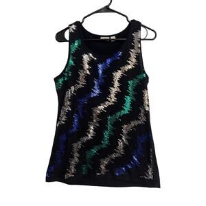 Cato Sequins Sparkle Tank  Womens Size Medium Black Silver Blue Green Sequins